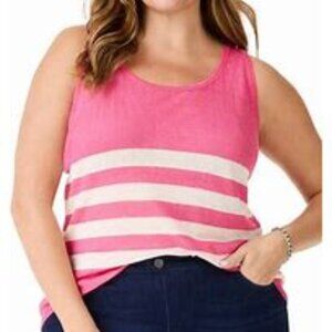 NIC+ZOE $118 Pink and White Featherweight Striped Tank Sz 2X NWT!